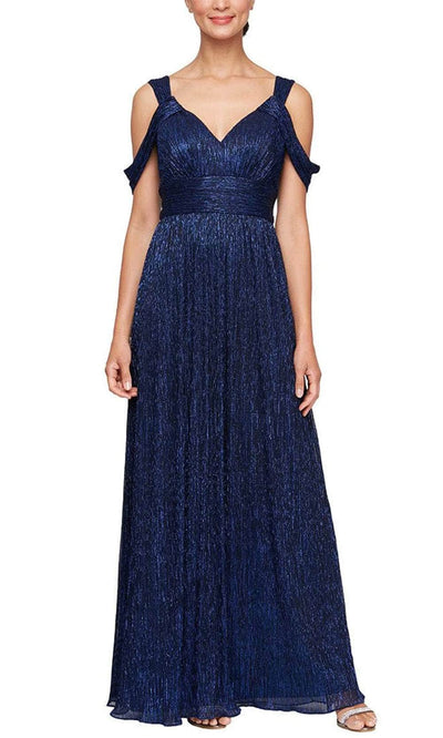 Alex Evenings 5427717 - Ruched V-Neck Evening Gown Bridesmaid Dresses 14W / Black Royal