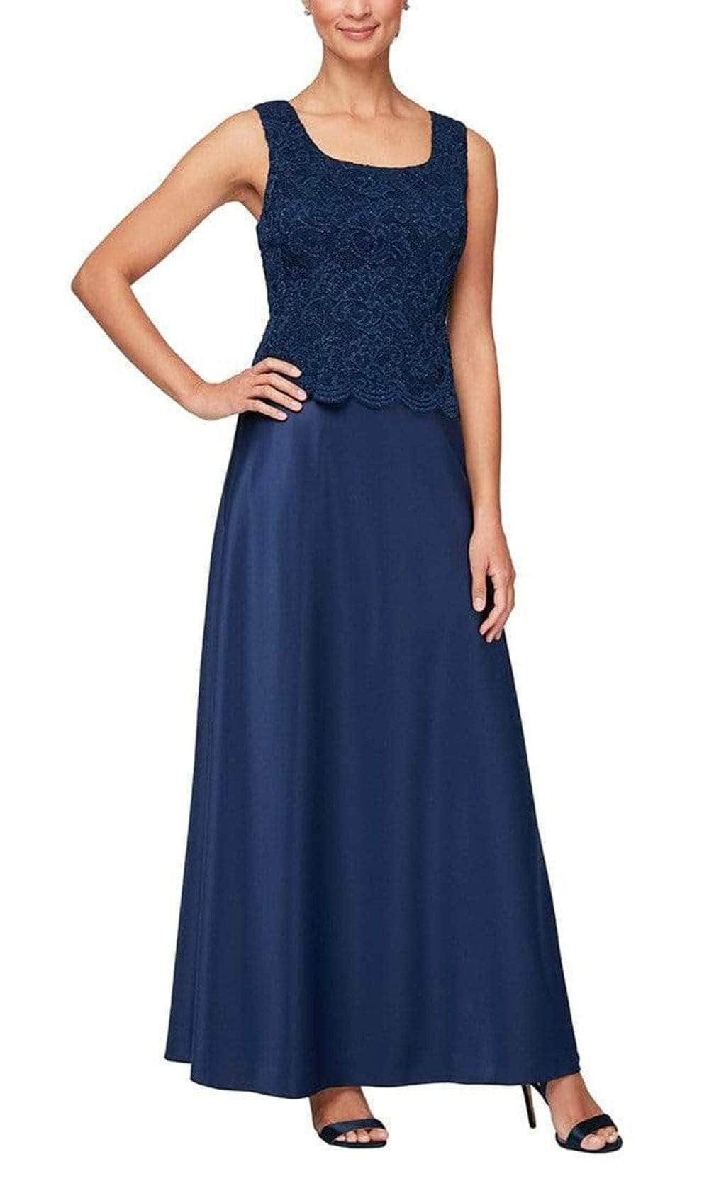 Alex Evenings 81122326 - Lace Embellished Dress With Jacket Mother of the Bride Dresses 18 / Navy