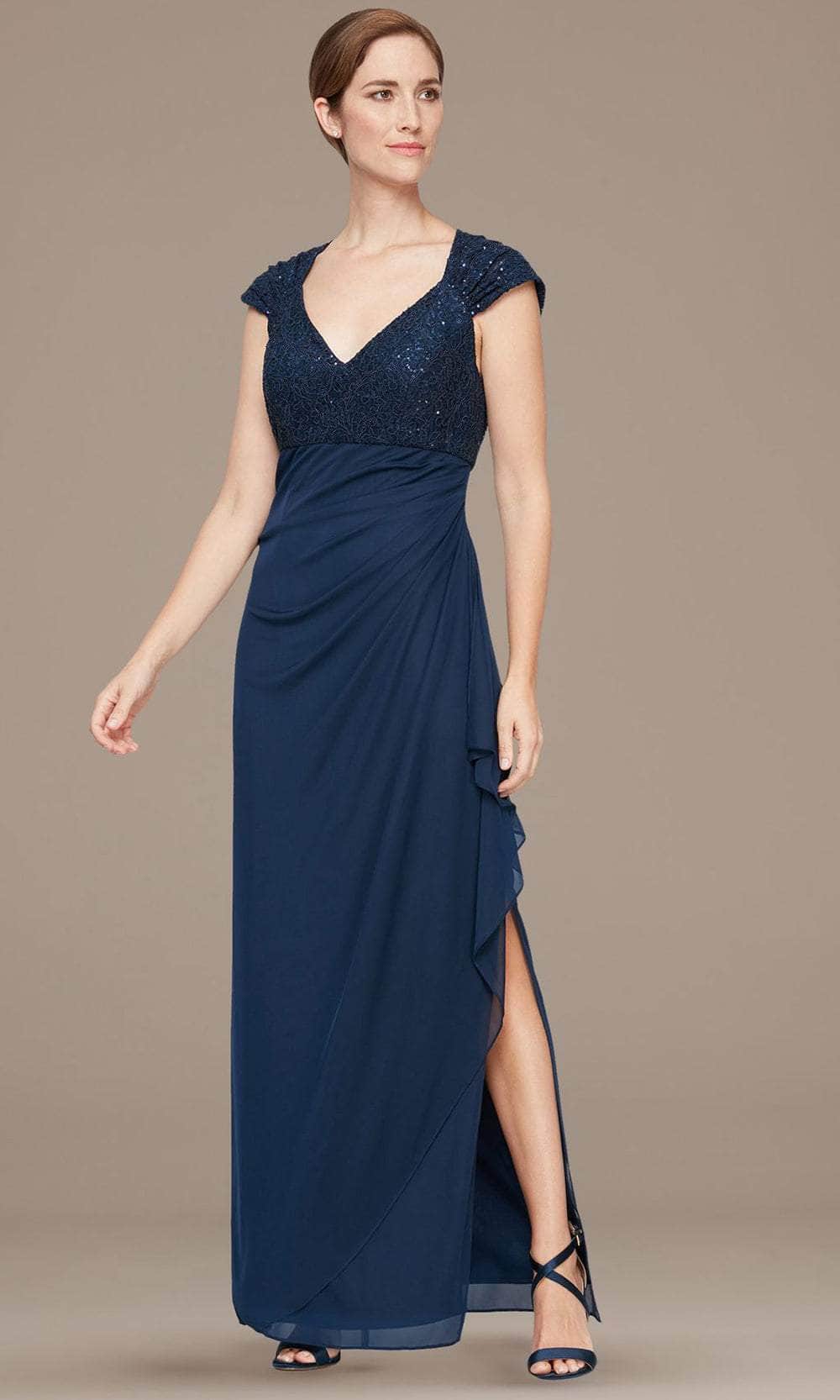 Alex Evenings 81122470 - Cascade Skirt Evening Dress Mother of the Bride Dresses 2 / Navy
