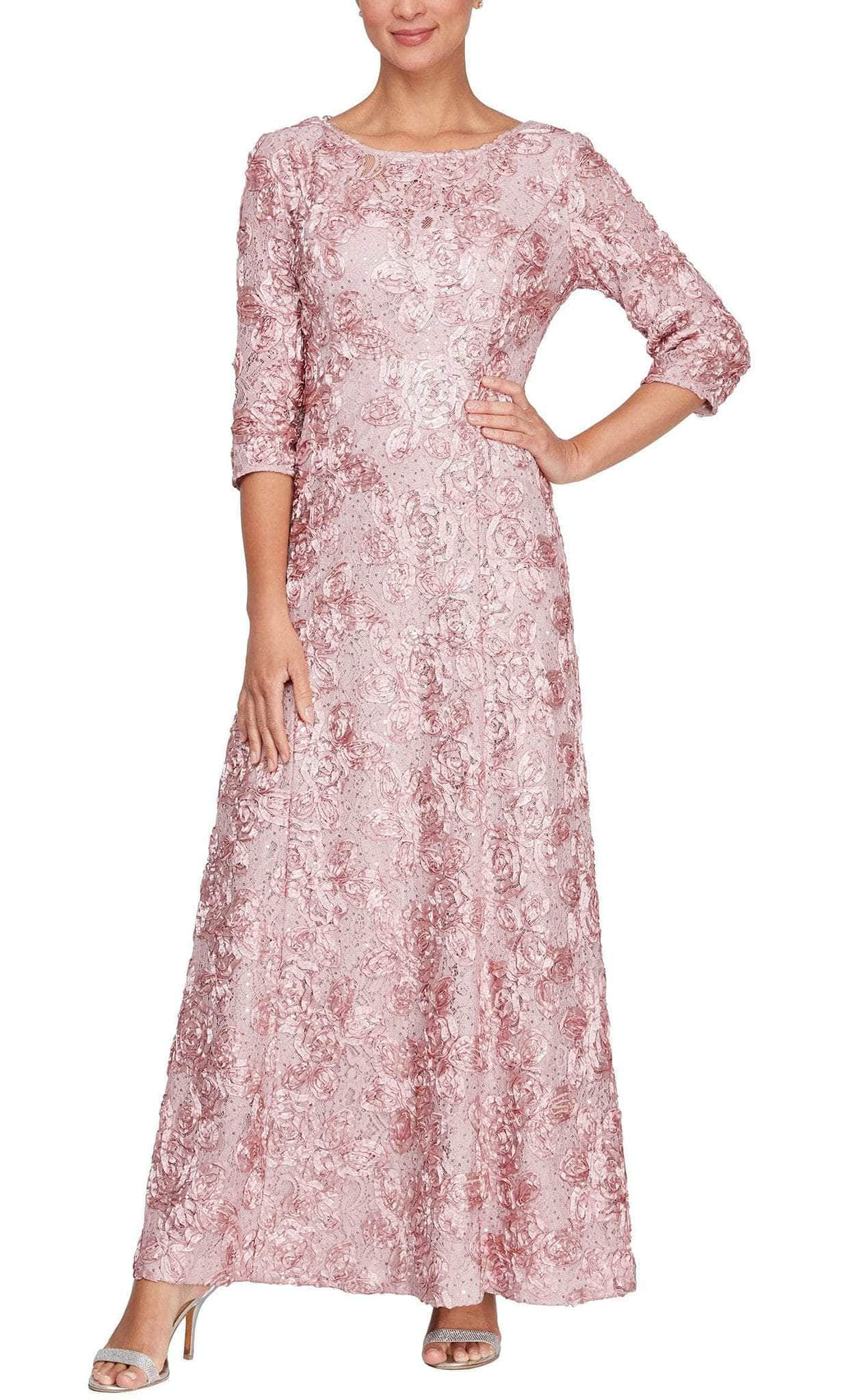 Alex Evenings 81122539 - Floral Quarter Sleeve Formal Dress Mother of the Bride Dresses 4 / Brush Periwinkle