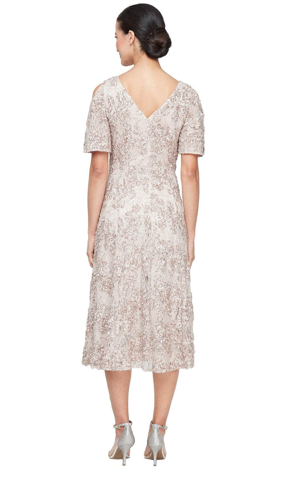 Alex Evenings 81122693 - Tea-Length Cold Shoulder Sleeve Dress Wedding Guest