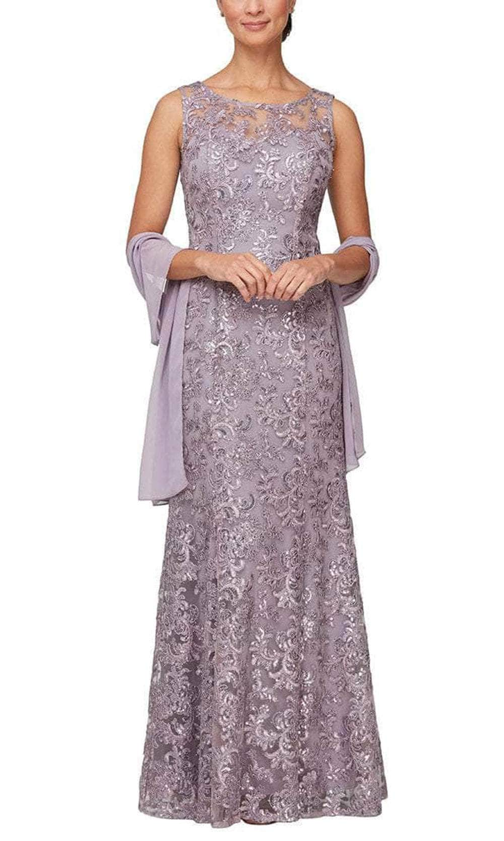 Alex Evenings - 81171128 Embroidered Lace Dress With Shawl Special Occasion Dress 2 / Wisteria