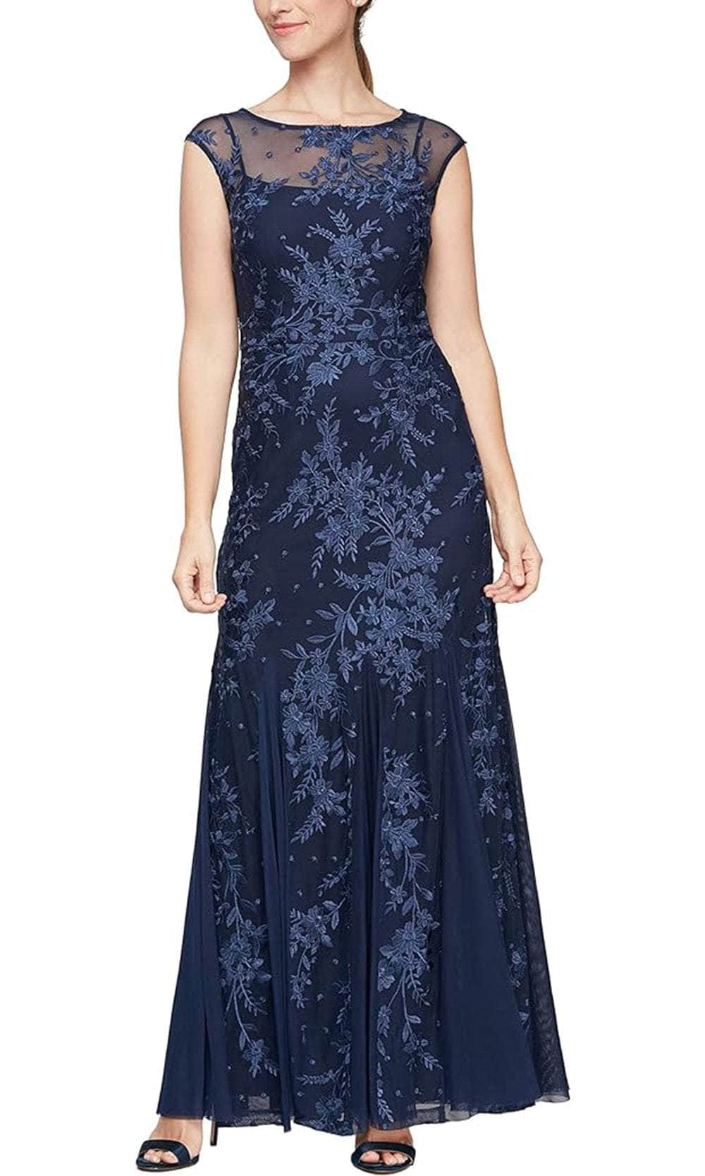 Alex Evenings 81171251 - Cap Sleeve Embroidered Evening Dress Mother of the Bride Dresses