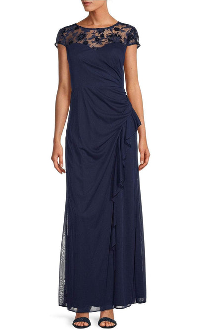 Alex Evenings 81171507 - Embroidered Cap Sleeve Evening Dress Mother of the Bride Dresses 2 / Navy