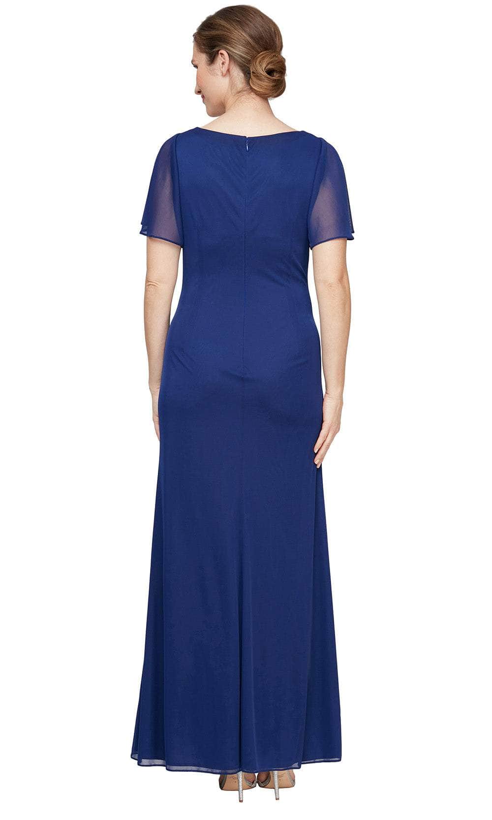 Alex Evenings Long Dress with Hip Embellishment and Flutter Sleeves Women's Dress Electric Blue : 12 Alex Evenings Long Dress with Hip Embellishment and Flutter Sleeves Women's Dress Electric Blue : 12