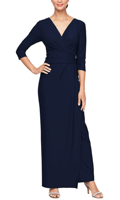 Alex Evenings 8134413 - Quarter Sleeve Jersey Formal Gown Mother of the Bride Dresses 2 / Navy