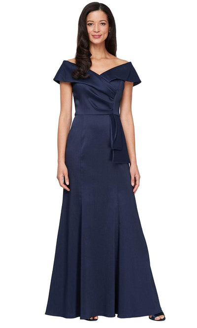 Alex Evenings 8138079 - Folded Off-Shoulder Neckline Mikado Gown Mother of the Bride Dresses