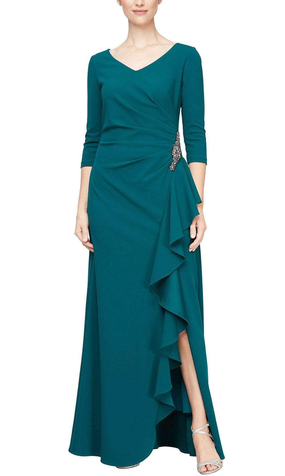 Alex Evenings 8160400 - Crepe Quarter Sleeve Formal Gown Mother of the Bride Dresses 2 / Deep Teal