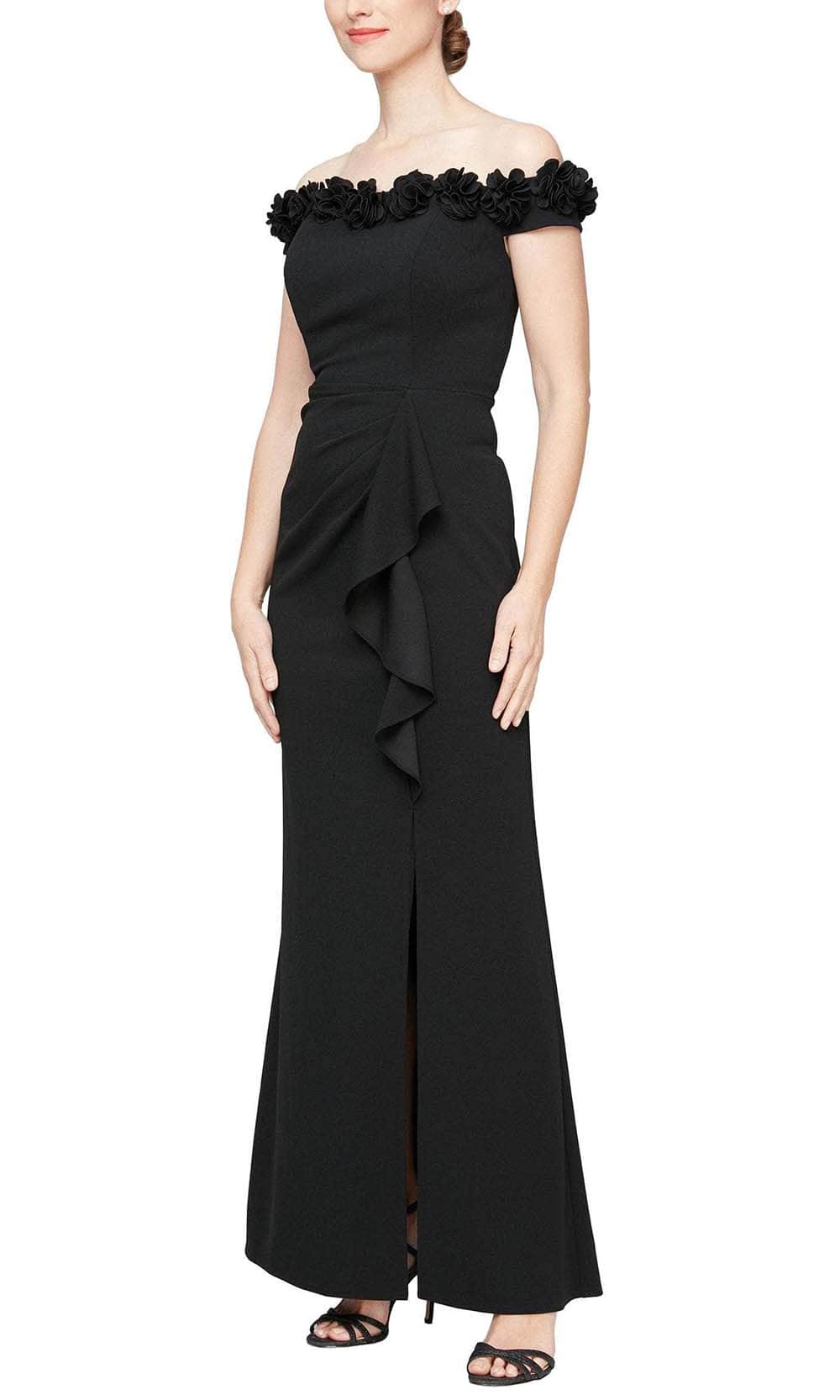 Alex Evenings 8160404 - 3D Floral Off Shoulder Neck Gown Evening Dresses 2 / Black