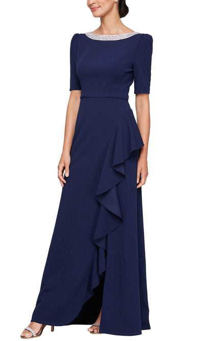 Alex Evenings 8160436 - Ruffle Detailed Sheath Formal Gown Mother Of The Bride Dresses 2 / Navy