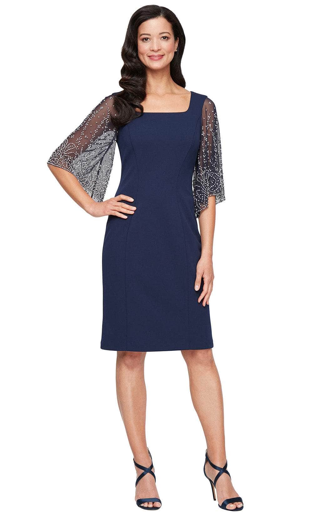 Alex Evenings 8160471 - Short Sheath Dress with Illusion Sleeves Alex Evenings 8160471 - Short Sheath Dress with Illusion Sleeves