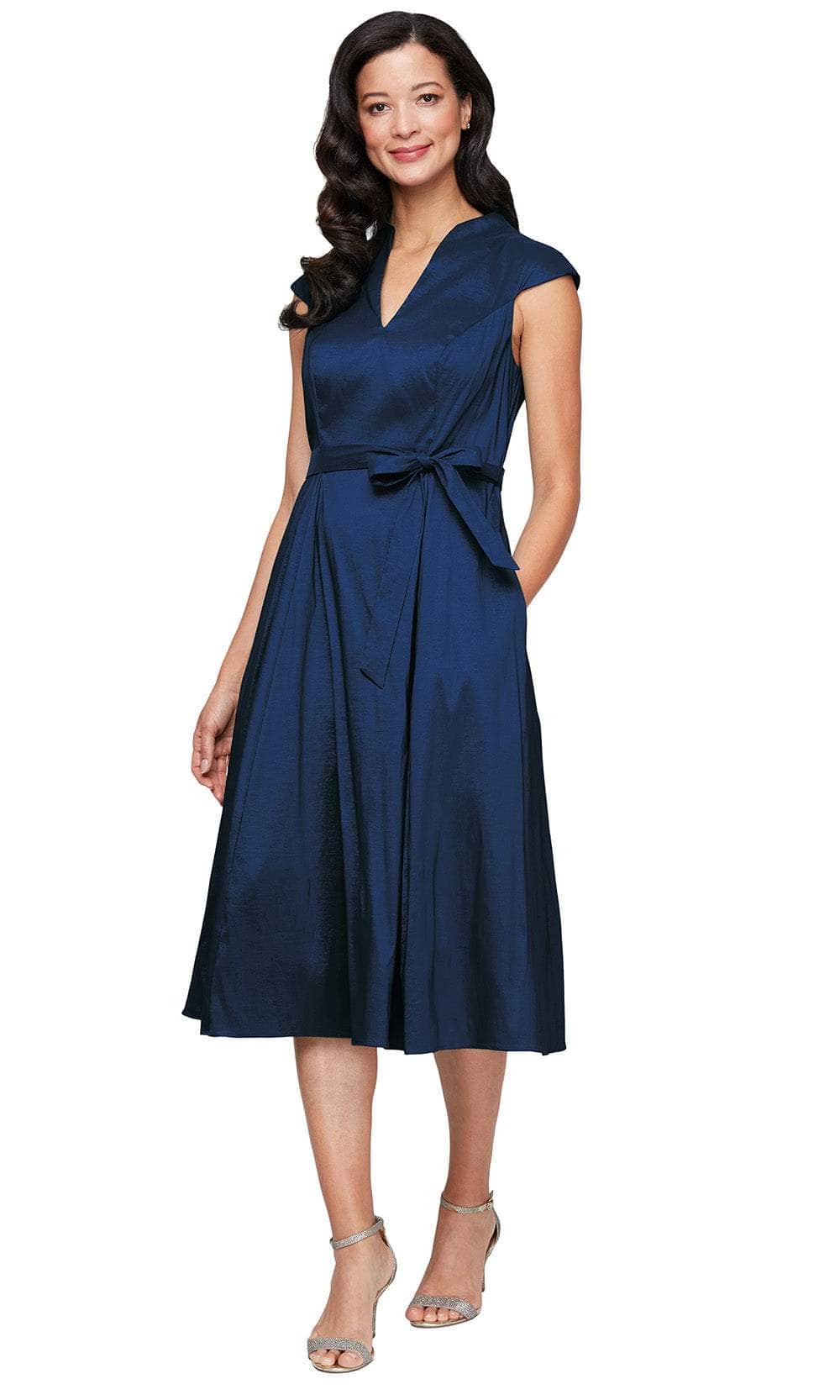 Alex Evenings 8166698 - Classic Tea-Length Dress with Cap Sleeves Wedding Guest