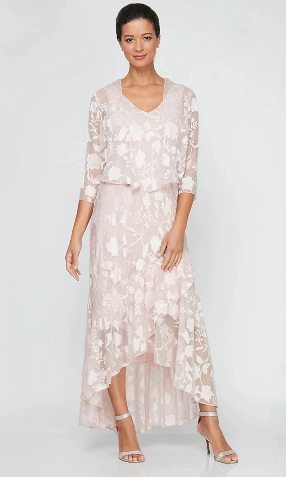 Alex Evenings 8175804 - V-Neck A-Line Dress with Tulip Hem Mother of the Bride Dresses