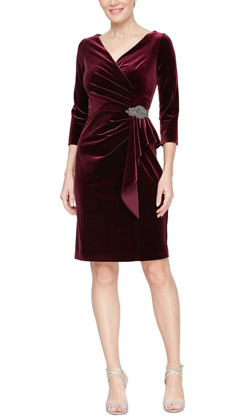 Alex Evenings 8191938 - Quarter Sleeve Surplice Cocktail Dress Semi Formal 2 / Wine