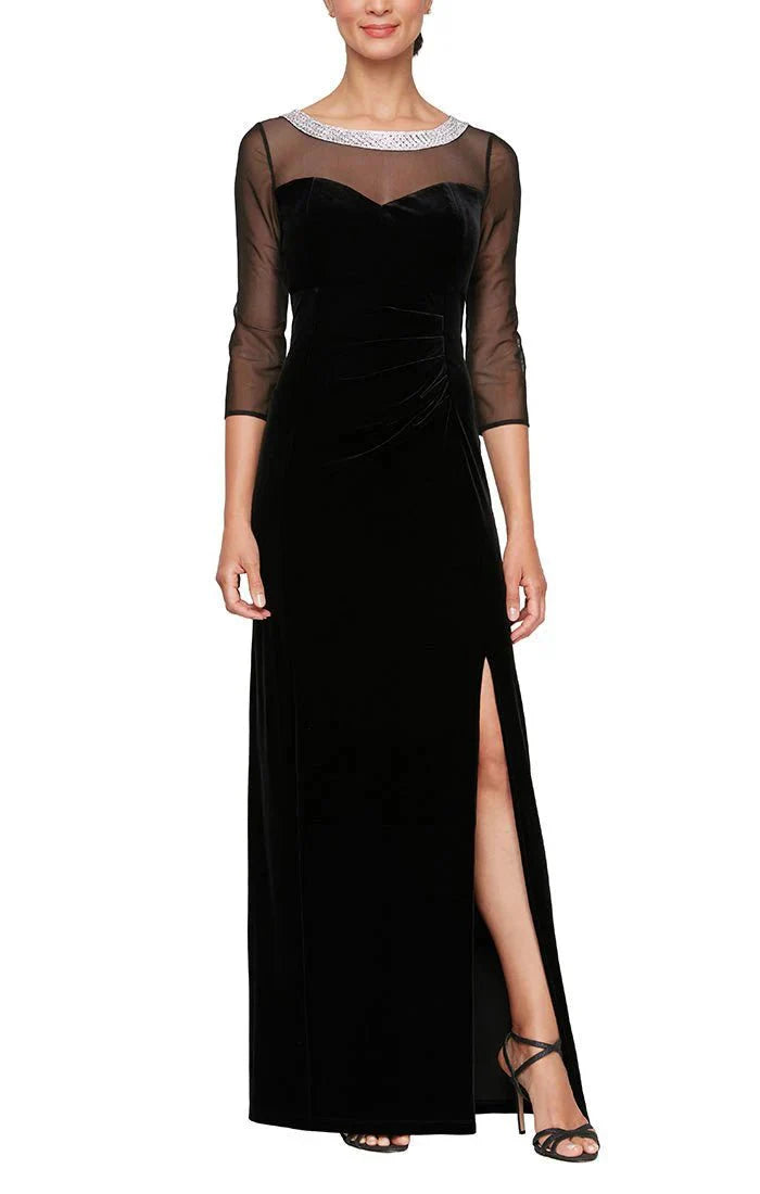 Alex Evenings 8191951 - Illusion Quarter Sleeve Evening Dress Mother of the Bride Dresses 2 / Black