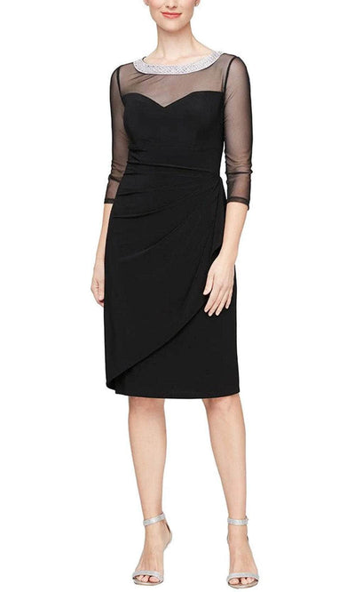 Alex Evenings 8191965 - Embellished Illusion Neck Knee-Length Dress Wedding Guest 2 / Black