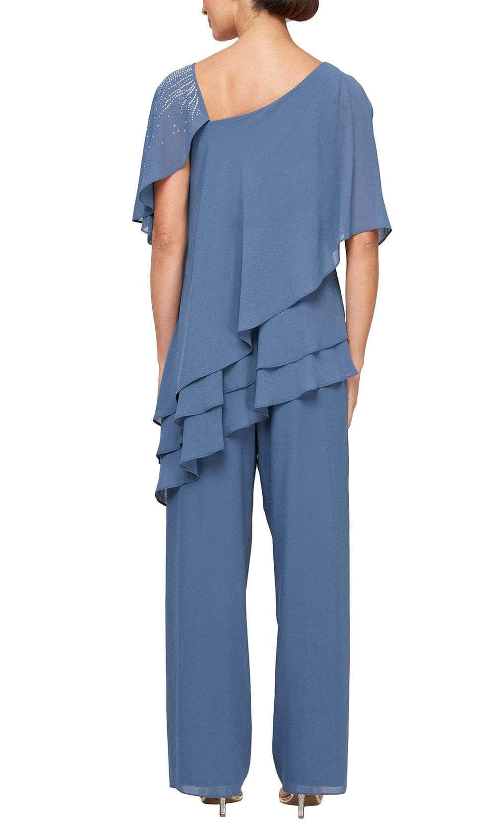 Alex Evenings 8192012 - Asymmetric Neck Tiered Pantsuit Formal Pantsuits