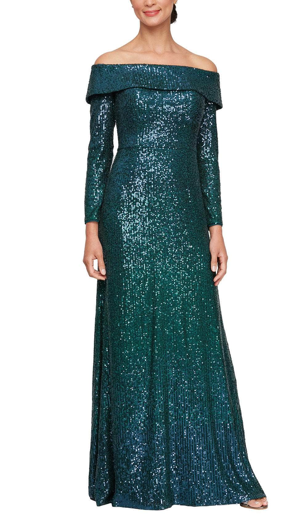 Alex Evenings 8196947 - Sequin Off-Shoulder Evening Gown Mother of the Bride Dresses 2 / Navy Teal