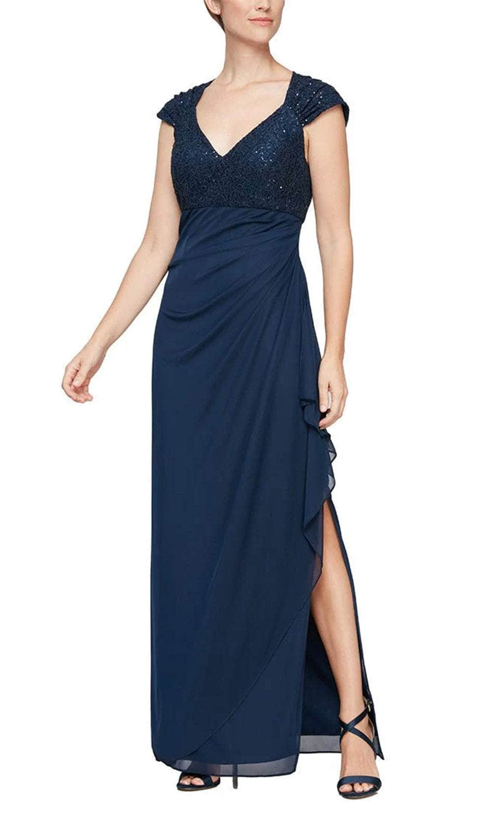 Alex Evenings 82122470 - Sequined Empire Evening Dress Mother of the Bride Dresses 4P / Navy