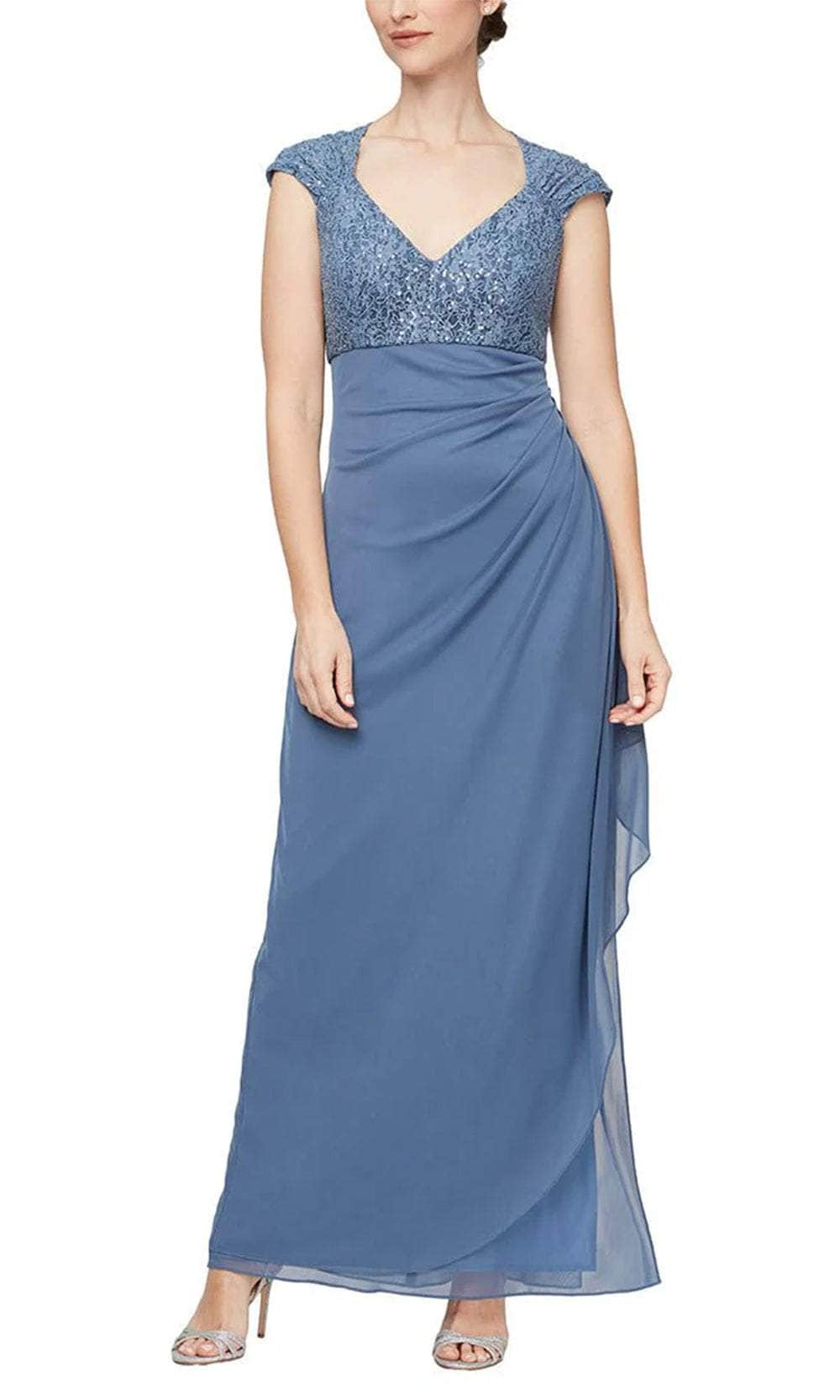 Alex Evenings 82122470 - Sequined Empire Evening Dress Mother of the Bride Dresses 4P / Wedgewood