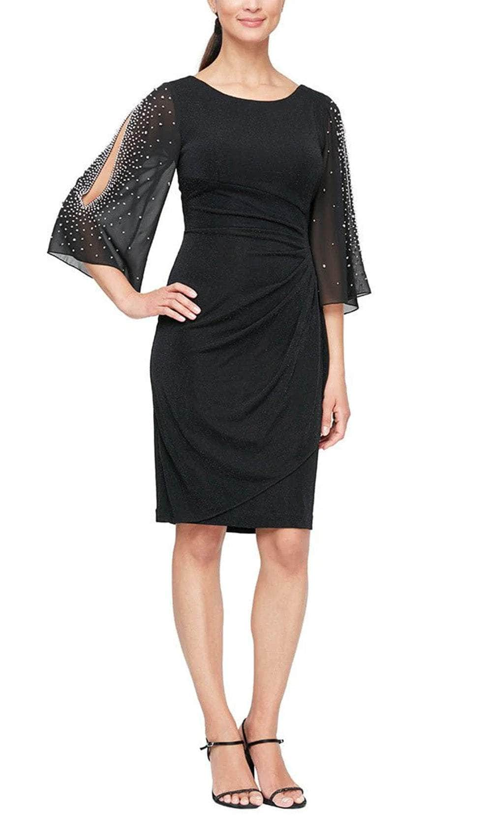 Alex Evenings 8227604 - Embellished Split Sleeve Cocktail Dress Wedding Guest 4P / Black