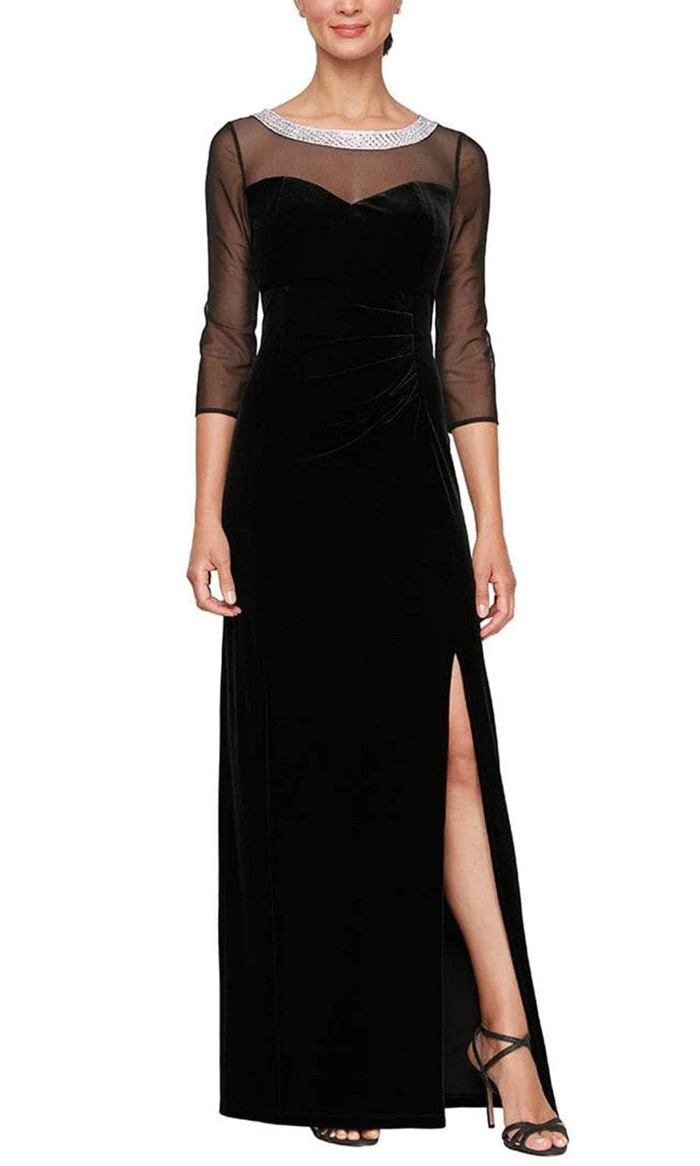 Alex Evenings 8291951 - Sheer Quarter Sleeve Evening Gown Mother of the Bride Dresses 4P / Black