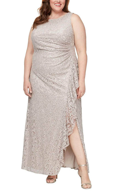 Alex Evenings 84122434 - Ruffled Slit Evening Dress Mother of the Bride Dresses 14W / Buff
