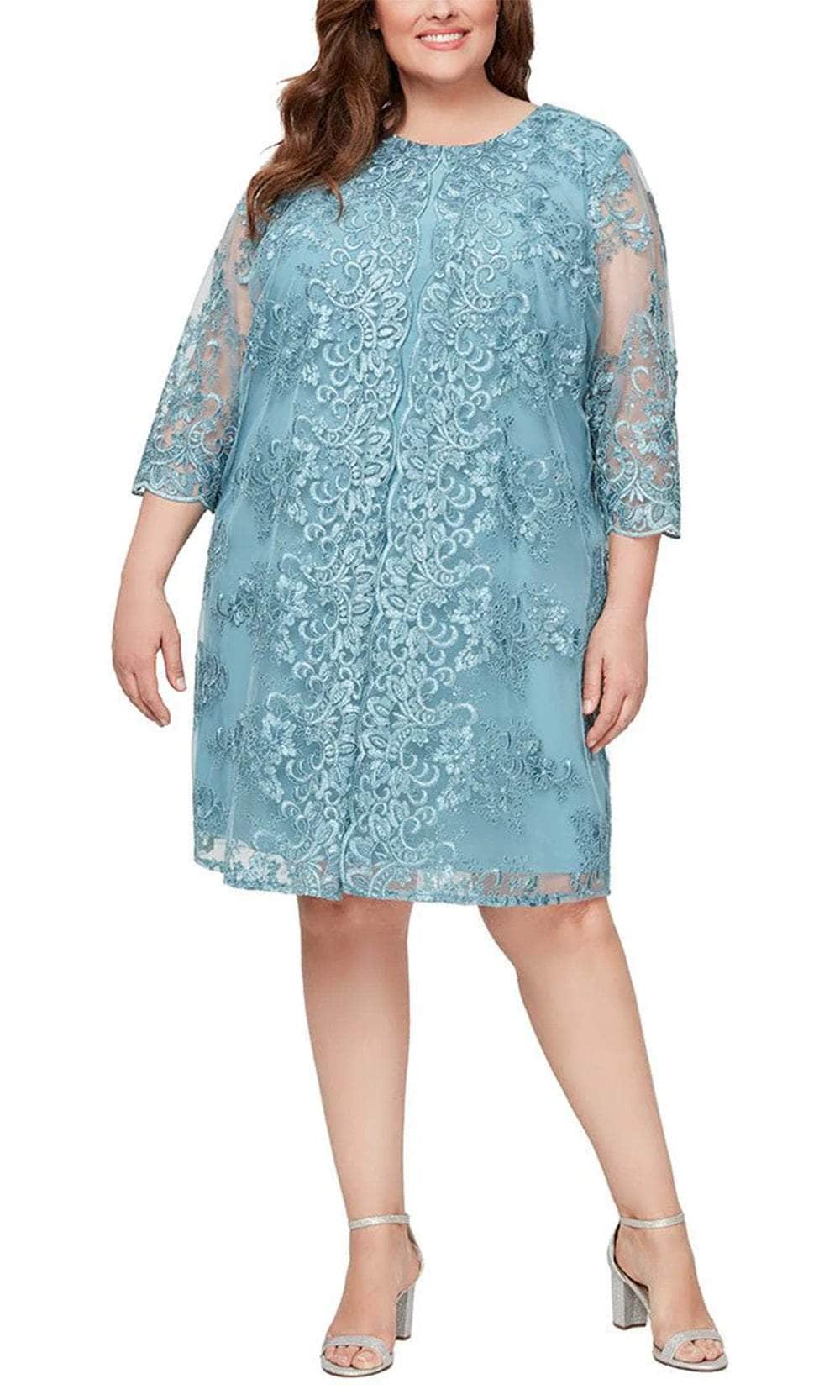 Alex Evenings 84171640 - Scalloped Sheath Cocktail Dress Semi Formal 14W / Vintage Teal