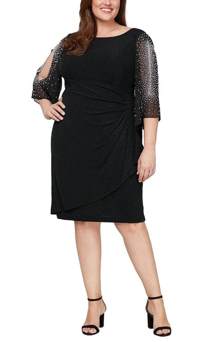 Alex Evenings 8427604 - Bateau Knee Length Formal Dress Cocktail Dresses 14W / Black