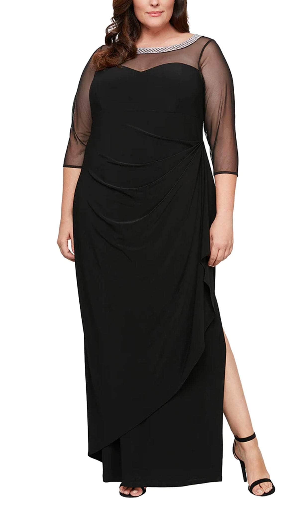 Alex Evenings 84351578 - Quarter Sleeve Sheer Formal Dress Prom Dresses 14W / Black