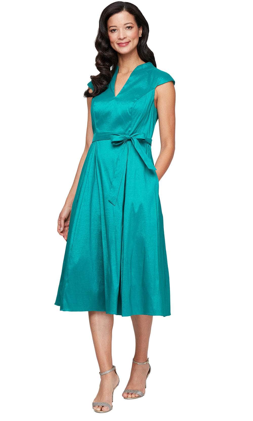 Alex Evenings 8466698 - V-Neck Taffeta Tea-Length Dress Wedding Guest