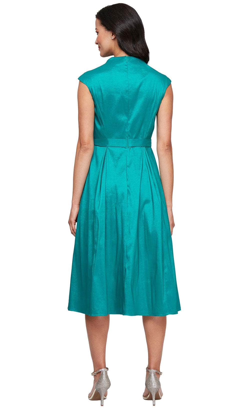 Alex Evenings 8466698 - V-Neck Taffeta Tea-Length Dress Wedding Guest