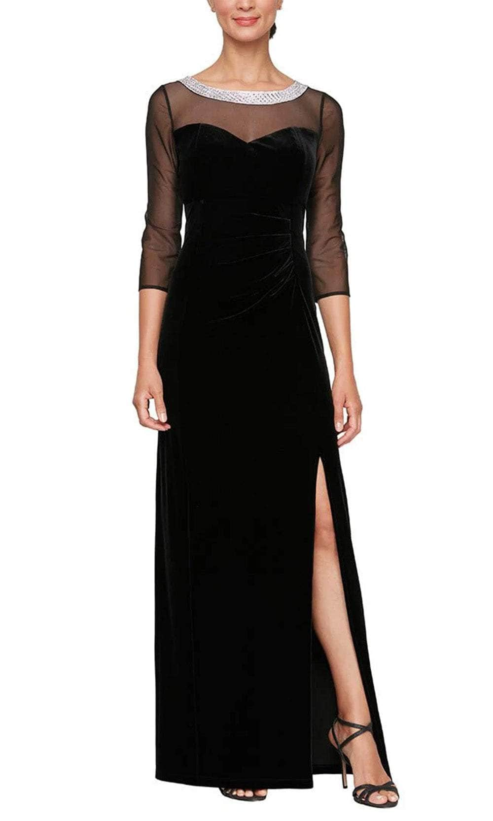 Alex Evenings 8491951 - Sheer Quarter Sleeve Evening Gown Mother of the Bride Dresses 14W / Black