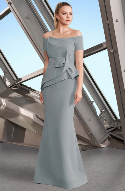 Alexander by Daymor - 1150 Off-Shoulder Structured Pleated Trumpet Gown Mother of the Bride Dresses 4 / Glacier Blue
