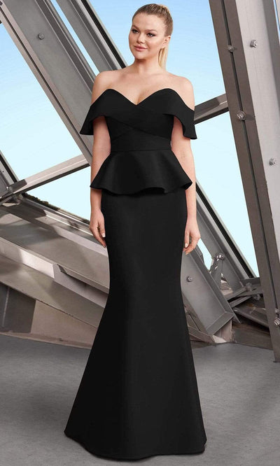 Alexander by Daymor - 1151 Off-Shoulder Trumpet Dress With Peplum Evening Dresses 4 / Black