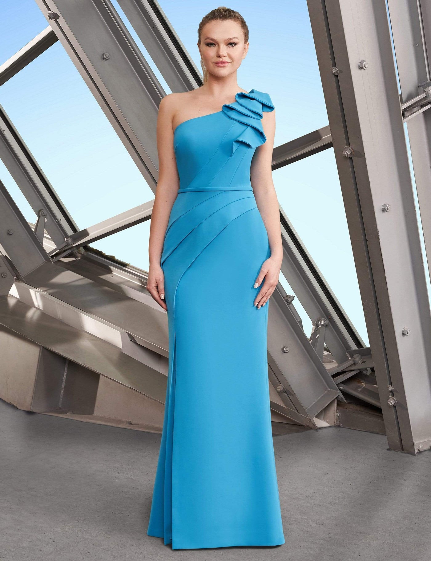 Alexander by Daymor - 1174 Asymmetric Ruffled One Shoulder Long Sheath Gown Evening Dresses