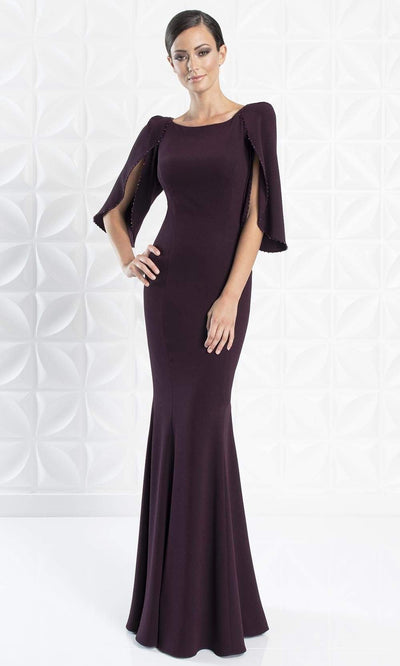 Alexander By Daymor - 1259 Split Caped Sleeve Mermaid Evening Gown Evening Dresses 6 / Aubergine