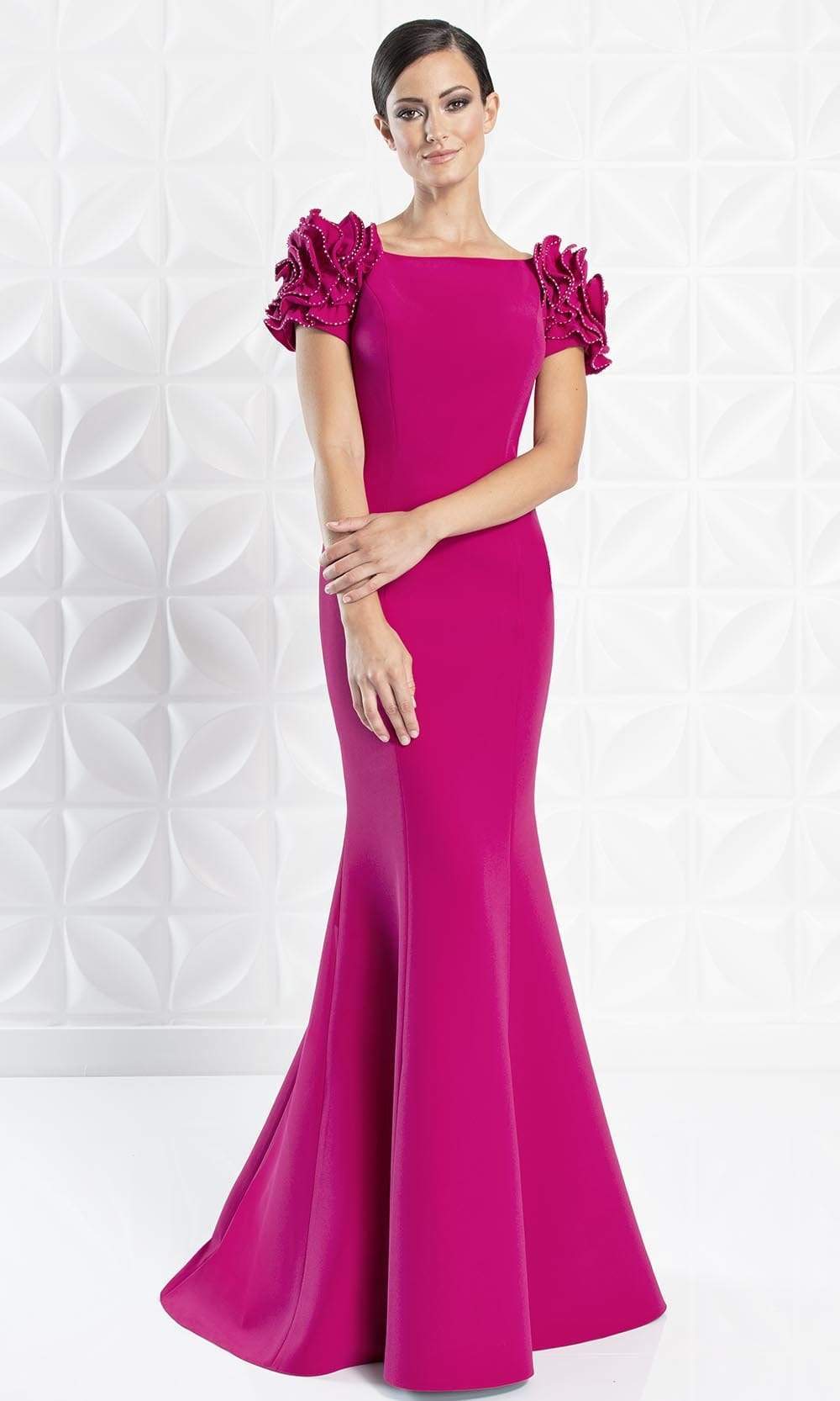 Alexander By Daymor - 1270 Embellished Bateau Long Trumpet Dress Evening Dresses 6 / Fushia