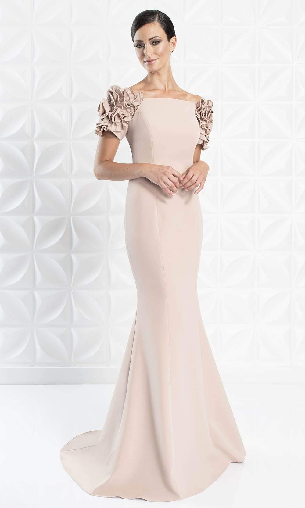 Alexander By Daymor - 1270 Embellished Bateau Long Trumpet Dress Evening Dresses 6 / Suntan