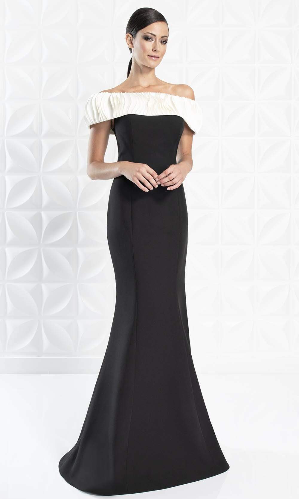 Alexander By Daymor - 1280 Ruffled Off-Shoulder Trumpet Dress Evening Dresses 6 / Black/White
