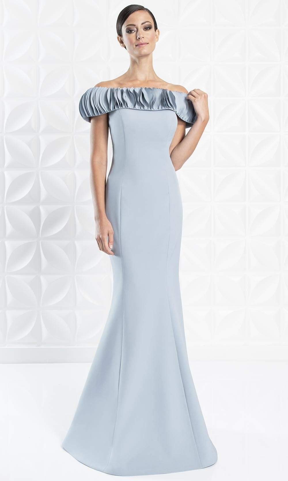 Alexander By Daymor - 1280 Ruffled Off-Shoulder Trumpet Dress Evening Dresses 6 / Glacier Blue