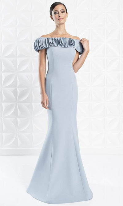 Alexander By Daymor - 1280 Ruffled Off-Shoulder Trumpet Dress Evening Dresses 6 / Glacier Blue