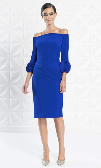 Alexander By Daymor - 1281 Quarter Sleeve Off Shoulder Sheath Dress Semi Formal 6 / Blue