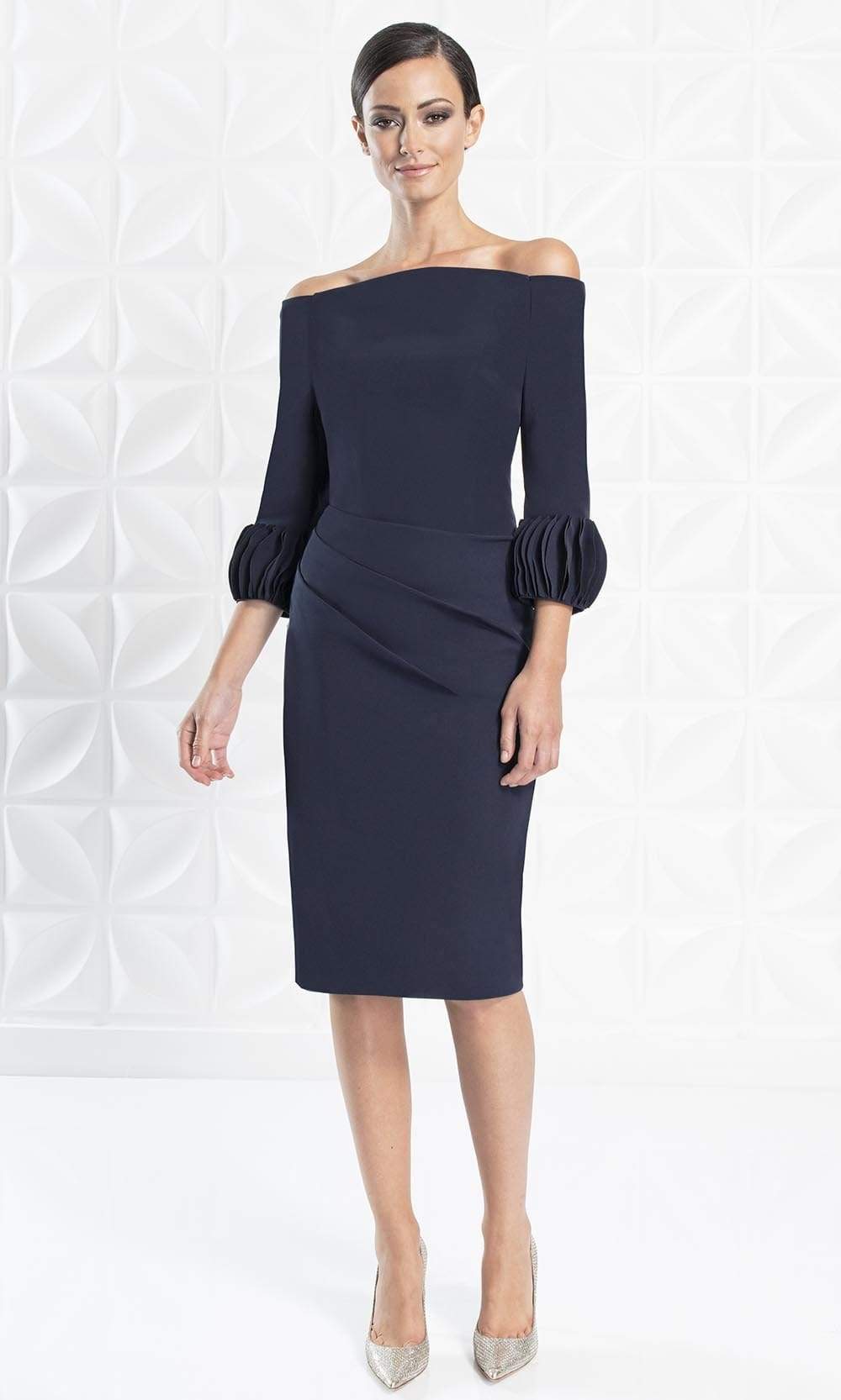 Alexander By Daymor - 1281 Quarter Sleeve Off Shoulder Sheath Dress Semi Formal 6 / Navy