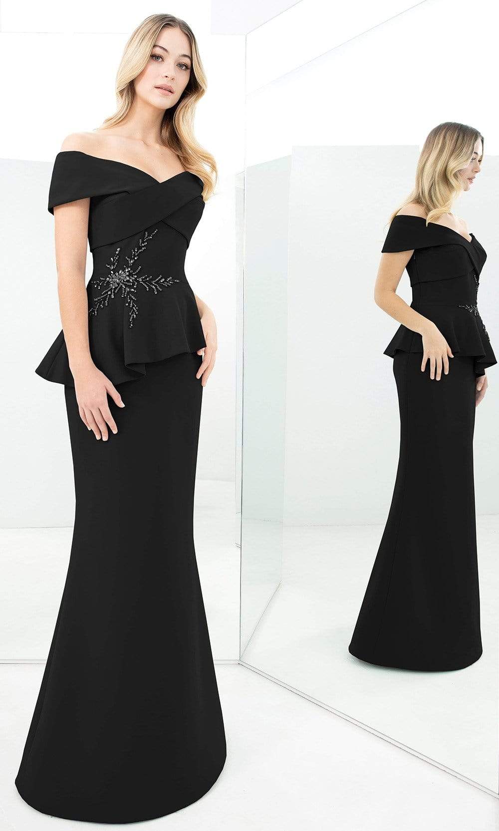 Alexander By Daymor - 1350 Off-Shoulder Beaded Sheath Gown Mother of the Bride Dresses 00 / Black