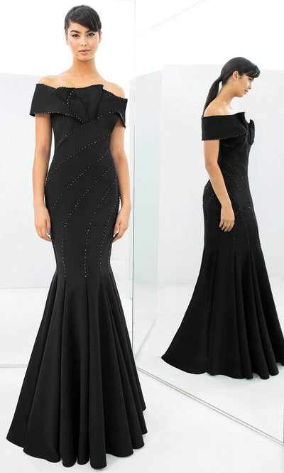 Alexander By Daymor - 1359 Off Shoulder Jersey Trumpet Gown Evening Dresses 00 / Black