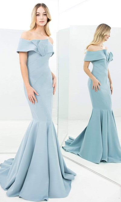 Alexander By Daymor - 1359 Off Shoulder Jersey Trumpet Gown Evening Dresses 00 / Glacier Blue