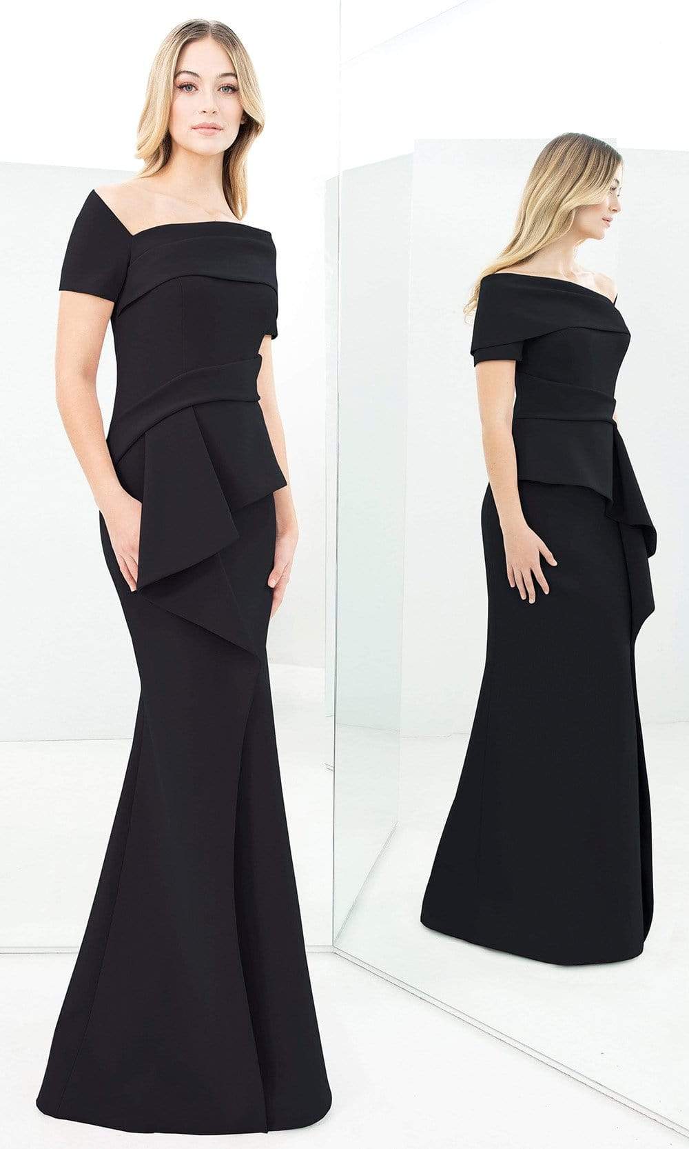 Alexander By Daymor - 1361 Asymmetrical Peplum Mermaid Dress Mother of the Bride Dresses 00 / Black
