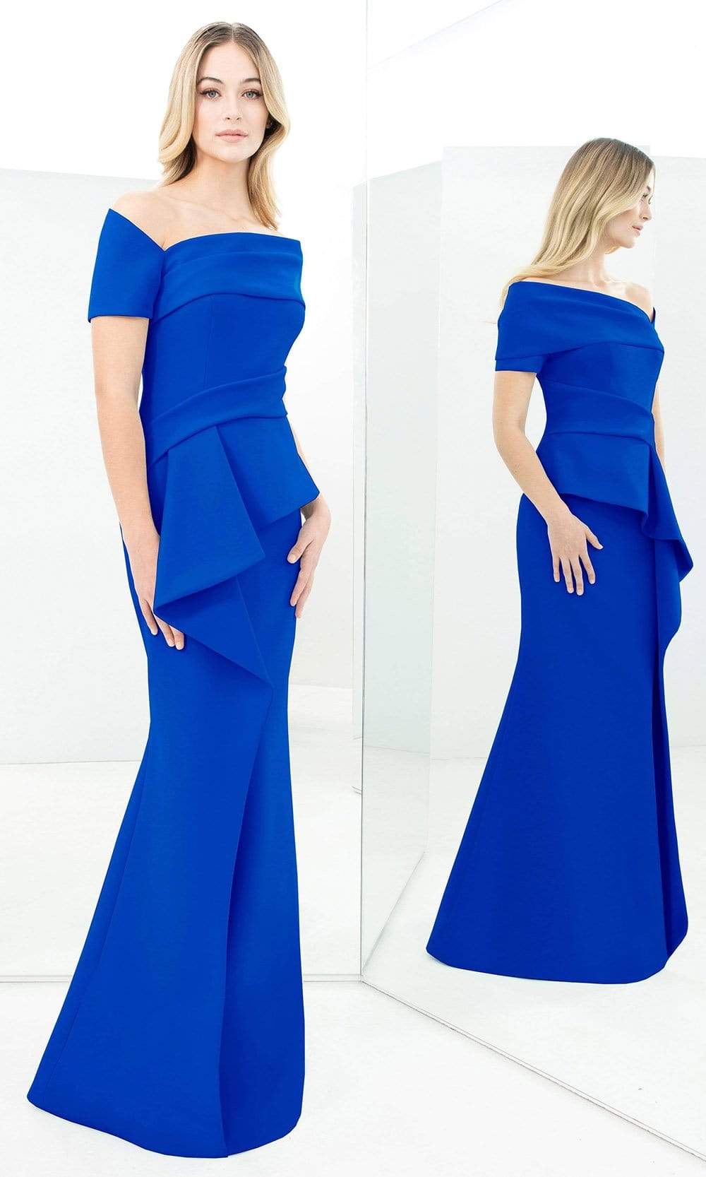 Alexander By Daymor - 1361 Asymmetrical Peplum Mermaid Dress Mother of the Bride Dresses 00 / Blue