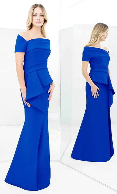 Alexander By Daymor - 1361 Asymmetrical Peplum Mermaid Dress Mother of the Bride Dresses 00 / Blue